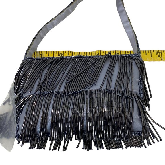 Women's Dressy Silver Grey Evening Bag with Beads - Picture 9 of 12